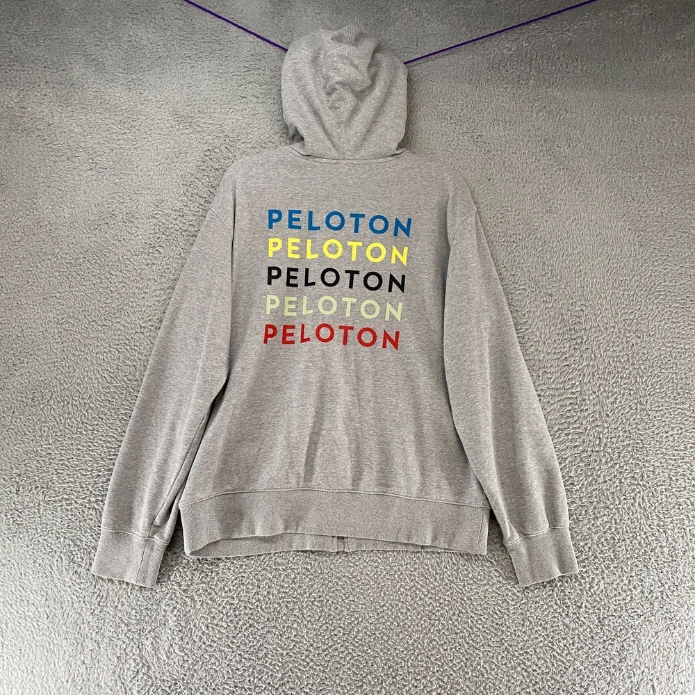 Peloton Hoodie Mens Large Sweatshirt Zip Up Cycling Colorful Rainbow Terry‎ Gym